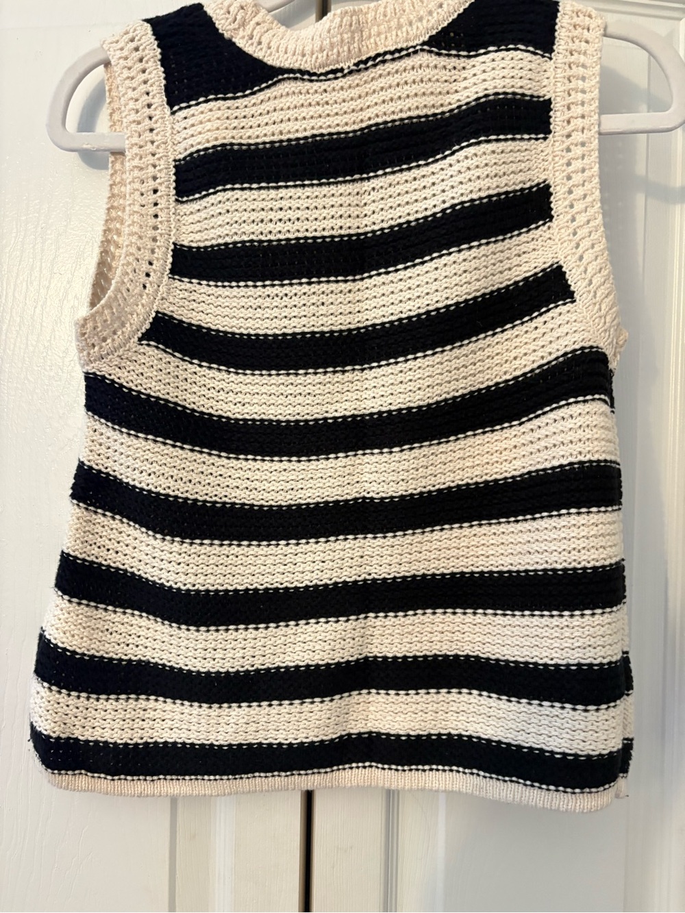 Everlane Black and Cream Striped Knit Tank